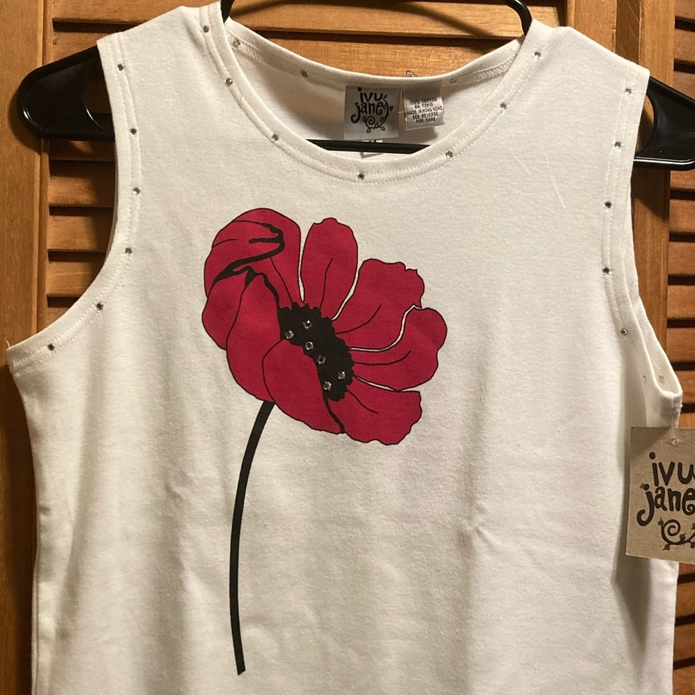 Ivy Jane White Poppy Tee Shirt with Rhinestone Embellishments - Picture 2 of 13